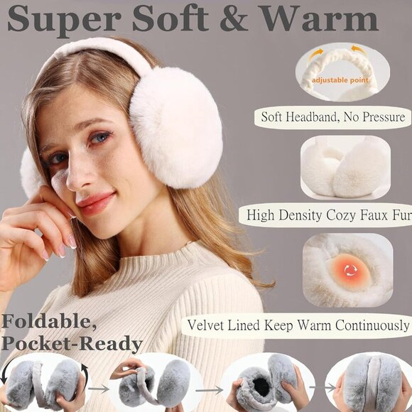 Women Faux Fur Earmuffs Adjustable Foldable Warm Winter Ear Covers Stylish main image 9